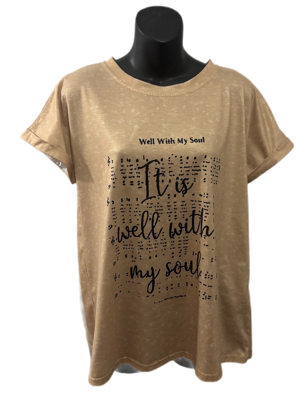 Tan Graphic Short Sleeve Tee - "It Is Well With My Soul"